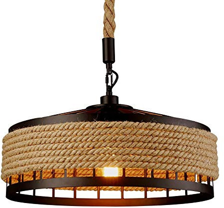 COCOL Kronleuchter Deckenleuchte Pendellampe, Retro Industrie Hanfseil Kronleuchter Pendellampe Metal Seil Pendelleuchte Wohnzimmer Esszimmer Bar Balkon/Nicht enthalten Glühbirnen (Color : K)