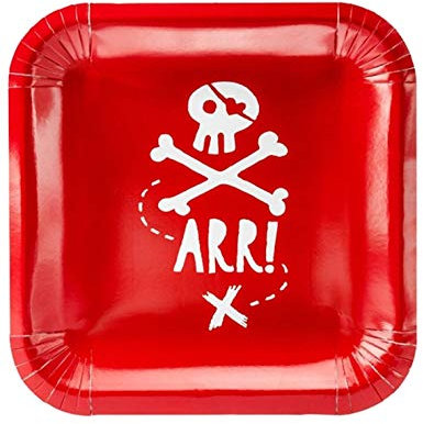 6 Platos de cartón Fiesta de Piratas Rojo 20 cm