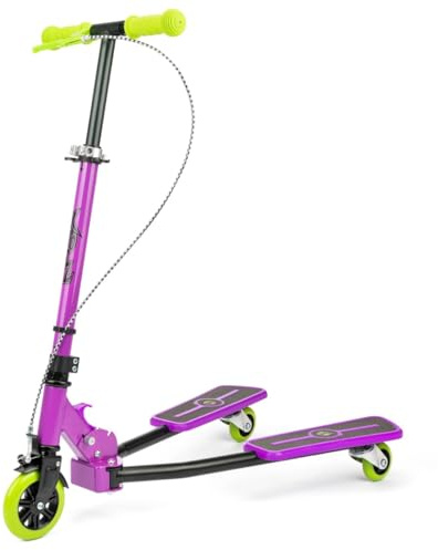 Xootz Pulse Kids Folding 3 Wheel Tri Drifter Scooter with Adjustable Handlebars, Purple