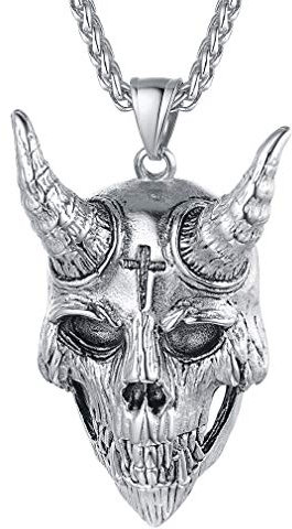 FaithHeart Edelstahl Satan Ziegenkopf Anhänger Herren Anhänger mit 55cm+5cm Weizenkette für Herren und Jungen…