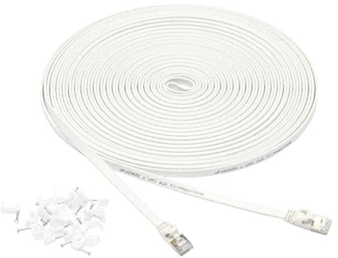 Amazon Basics Cable de red Gigabit Ethernet RJ45 Cat-7 plano, 15.2 m, Blanco
