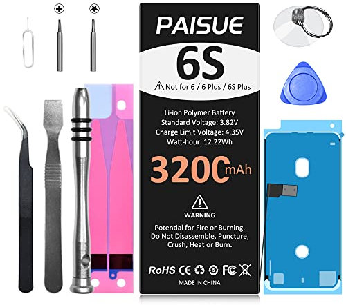 Battery for iPhone 6S, 3200mAh Higher Capacity New 0 Cycle Replacement Battery for iPhone 6S Model A1633 A1688 A1700 with Professional Tools Kits and Adhesives