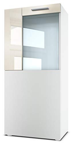Vladon Stand-/Hänge Vitrine Movie, Weiß matt/Creme Hochglanz - Moderne Glasvitrine - (BxHxT): 50,5 x 111 x 32,5 cm