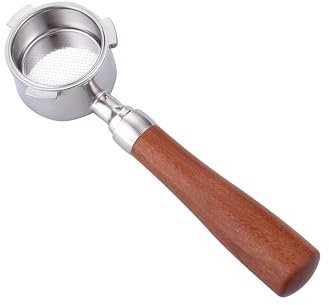 Joytata 51 mm Siebträger ohne Boden, passend für DeLonghi EC680 und EC685 Espressomaschinen, Edelstahl, nackter Siebträger zusammen mit Doppelschuss-Filterkorb, kaffeebodenloser Griff, Holz
