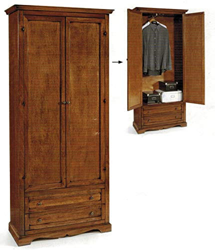 Mar.c.a. Design - Armadio in Legno Massello Arte Povera 87x40x192 cm - 2 Ante e 2 Cassetti con Cappello Gendarme Dritto - Made in Italy