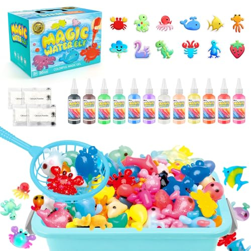 MOMSIV Aqua Gelz Set, Magisches DIY 3D Wassergel-Spielzeug Geschenk ab 4 5 6 7 Jahre Mädchen, Kreativ Magic Water Elf Toy Kit mit 12 Farben & 12 Formen für Kinder