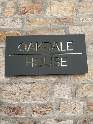 One of a Kind Design UK Personalised Contemporary Rectangle House Sign Door Name Number Plaque Acrylic Two Line Slate Wall Outside UV Stable Weather Resistant - Grey (40X20cm)