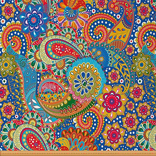 Boho Stoff Meterware Paisley Blumen Polsterstoff Farbenfroher Retro Dekostoff Mandala Stoff für Den Außenbereich Exotische Blume DIY Kunst Wasserdichter Stoff Polster und Wohnakzente 276 x 150 (HxB)