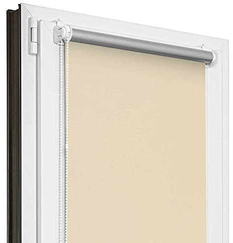 Estika Verdunklungsrollo Thermorollo ohne Bohren - 80 cm x 120 cm - Ecru - 13 Stoff Farben, Rollos für Fenster ohne Bohren, Klemmfix rollos für Fenster innen (80 cm Stoffbreite)