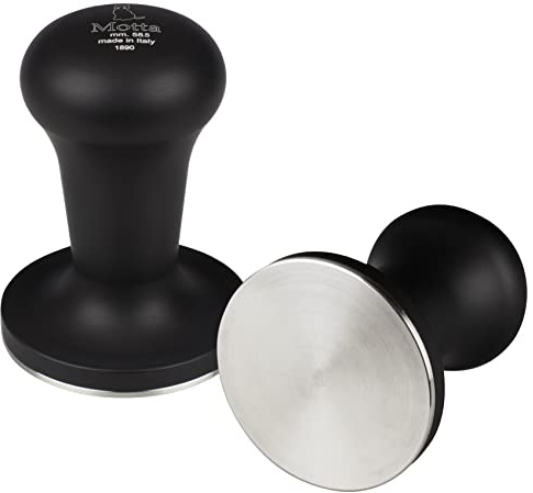Metallurgica Motta Black Aluminum Flash Espresso Tamper With Stainless Steel Base, 58.5 mm
