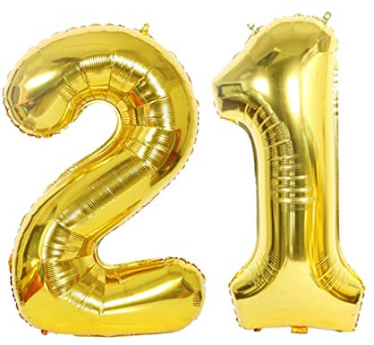 D2D | Party Balloon Zahl 21 XXL in Gold - Größe: 100 cm - Folienballons - Zahlenballons - Geburtstagdeko - Helium Ballons