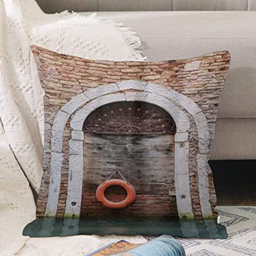 Kissenbezug 45x45 cm,Einzigartige italienische historische Venedig-Tür-Rettungsring,Outdoor Kissen Kissenbezüge Kissenhülle Sofa Kissen dekokissen Zierkissen für Wohnzimmer Garten deko draußen