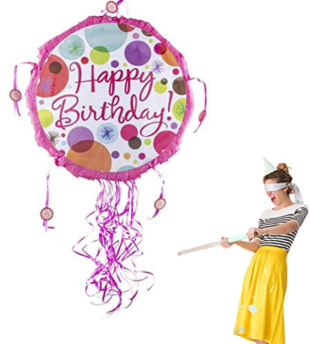 Wiederverwendbare Partydekorationen, Party Pinata Alles Gute zum Geburtstag Pinata Ziehen Sie String für Kindergeburtstagsfeiern und Weihnachtsfeierndekorationen Blau und Rot