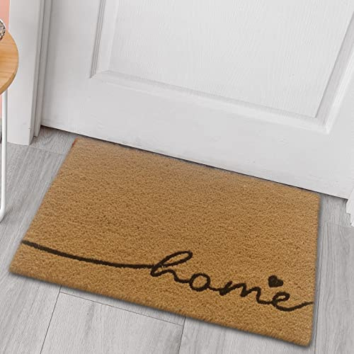 CARPETIA Fußmatte rutschfest Home Herz Schwarz Braun Beige 40x60 cm | Pflegeleichter Kokos-Fußabstreifer aus nachhaltiger Naturfaser, robuste Türmatte mit rutschfester Unterseite