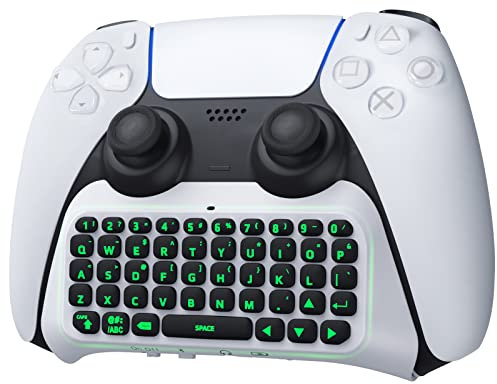 TiMOVO Tastiera Wireless per PS5 Controller Tastiera Bluetooth Senza Fili con Retroilluminazione Verde e Altoparlante e Porta di Audio Mini Tastiera con Batteria Ricaricabile Accessori PS5, Bianco