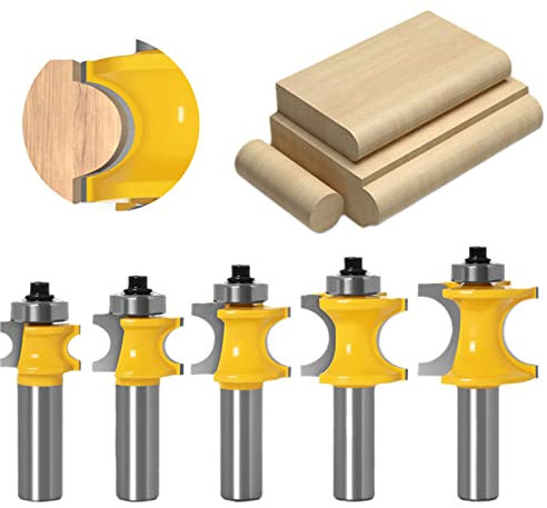 CHCYWJGJ Bullnose Router Bit 1/2 Inch Shank Set 5PCS, Radius Half Round Bearing Wood Milling Cutter Drilling Carbide Tool for Door Table Cabinet Shelve.Radius 1/8 3/16 1/4 5/16 3/8