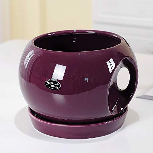 Rond Grand Récipient en Céramique Poignée Créative Jardinière Salon Balcon Vert Pot en Pot Céramique Style Série Pot De Fleur 5 Couleurs Hauteur15.5cm Largeur 21cm Pot