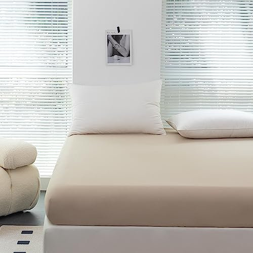 Spannbettlaken 140x200cm Beige ca.170g/m² 100% Baumwolle, Oeko-TEX 100,bis 25cm Matratzenhöhe – 5 Farben