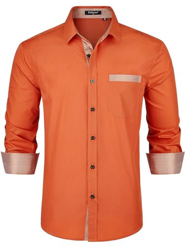 Enlision Shirts for Men Adult Burnt Orange Formal Dress Shirts Long Sleeve Non Iron Buttoned Spread Collar for Suit Wedding Evening Dinner L
