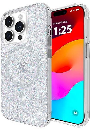 Case-Mate Twinkle Mag-Safe Case Schutzhülle kompatibel mit Apple iPhone 15 Pro Hülle Glitzer (3 m Fallschutz, Recyceltes Material, Integrierter Mag-Safe-Ring, Schillernd)- Stardust/Silber