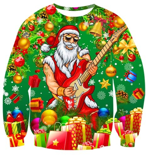 Fanient Weihnachtspullover für Männer Ugly Lustiger Muskel Weihnachtsmann Druck Sweatshirt Unisex Herren Damen Weihnachten Langarm Sweaters XL