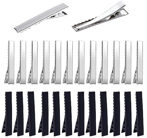 SURALIN 24 pièces pinces à cheveux en métal, pinces de coiffure pinces à cheveux en métal Pince Crocodile Cheveux Barrette cheveux antidérapant argent/noir