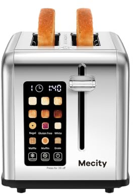 2 Slice Toaster Touch Screen 1.5 Wide Slot, Stainless Steel Smart Bread Toaster for Bagel Muffin Waffle Gluten Free Breads, Timer, Defrost, Reheat, 120V 825W