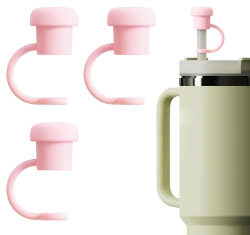 4pcs Straw Covers, Reusable Silicone Straw Cap Spill Proof Dust Resistant Straw Toppers 6-10mm in Diameter Simple Straw Protector for Sippy Cup Tumbler(Pink)
