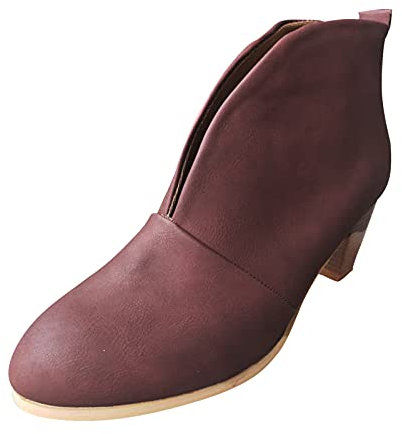 Generisch Orthopedia Damenschuhe, kurze Lederstiefel, gestapelt, Absatzstiefel, Damenstiefel, Fahsion, Damenstiefel, hässliche Schuhe für Damen, rot, 38 EU