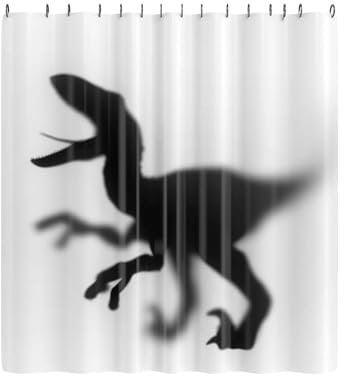 Dinosaurier Silhouette Duschvorhang - 180 x 200 cm Badewannen-Vorhang aus Polyester, 12 Haken zum Aufhängen, Anti-Schimmel und Wasserabweisend