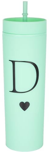 Forest Kiss Letter D Personalized Initial Gifts for Women Men 16oz Double Wall Mint Plastic Skinny Tumbler Monogrammed Matte Slim Cup Wedding Graduation Birthday Gift (D)