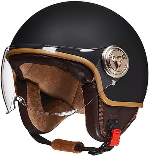 Vespa-Motorradhelm, Retro-Motorrad-Halbhelm, DOT/ECE-Zertifizierung, 3/4 offen, mit Visier, für Erwachsene, Herren und Damen, Leichter, atmungsaktiver Rollerhelm mit Schnellschnalle B,54-61CM