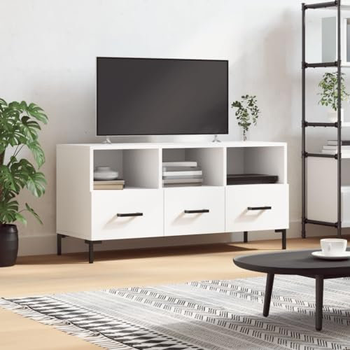 TJROO Mobile Porta TV con Cassetti Bianco 102x36x50cm Legno Multistrato y Ferro Armadio TV Console TV Mobile TV con Cassetti Mobili Televisione Mobile Salone Mobili Sala