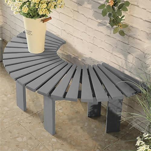 XGQXZWC Massivholz-Baumbank, Terrassen-Gartenbank, Parkbank, Halbkreis-Park-Baumbank-Sitz, Wetterbeständige Gartenbank, Terrassenstuhl-Bank für Den Außenbereich, 120X40Cm (Color : Grau)