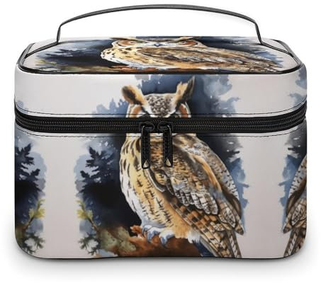 Reise-Make-up-Tasche, Dackel, Lederbekleidung, Kosmetiktasche, Aufbewahrungstasche mit verstellbaren Trennwänden für Kosmetik, Make-up-Pinsel, Kulturartikel, eule, 25x18x15cm