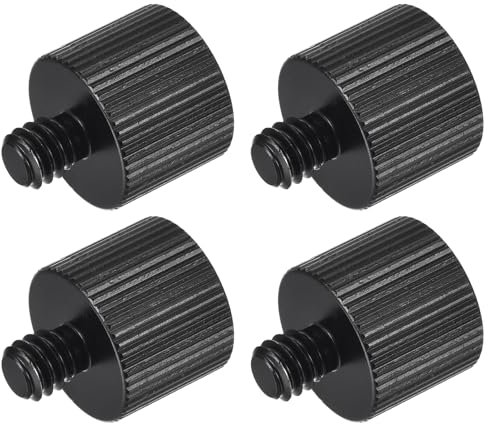 sourcing map Mic Stand Adapter 1/4-20 Male to 3/8-16 Female Camera Screw Thread Adapter for Microphone Tripod Stand Black 4 Pcs