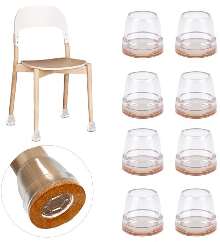 Ezprotekt Protection Pied de Chaise, 16-20mm Patins pour Chaises en Silicone avec Feutre épaissi, 8 pièces Clair Petit Patin de Chaise Protections Tampon de Sol, réduire Les Rayures