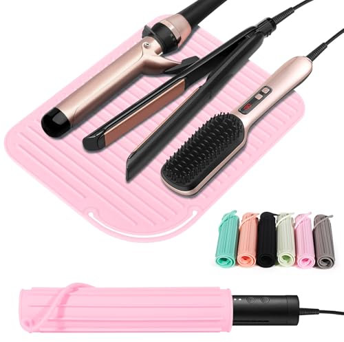 Quccefods Hitzebeständige Matte Großes Silikon Heißes Haar Werkzeuge Halter für Lockenstäbe Glätteisen Haarglätter Matte Tragbare Eitelkeit Pad Zubehör/Organizer