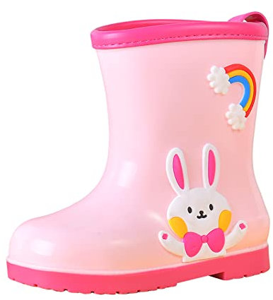Bottes en caoutchouc pour fille - Bottes de pluie mi-tige - Imperméables - Antidérapantes - Mignon - Dessin animé - Bottes pour enfants - Bottes de bateau légères - Bottines légères - 3-9 ans, Rose,