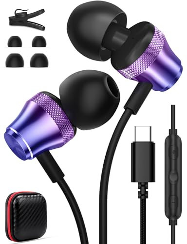 AFGHOA USB C Headphone for iPad 11th,10th Gen,Type C Earbuds Wired for Samsung A26 A36 A56 Galaxy S25 Ultra S24 FE Pixel 9, Noise Canceling HiFi Stereo Corded in-Ear Headset for iPhone 16E 16 15 Pro