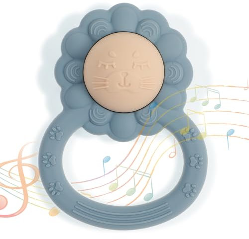meanus Silikon Babyrassel Beißring, Löwenform Baby Spielzeug für Sinnes und Kauentwicklung, BPA-frei (Ether)