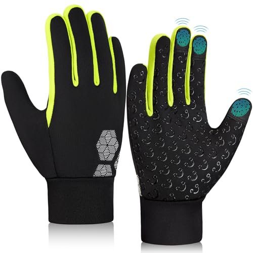 AOTOW Kinder Handschuhe Winter Thermo Laufhandschuhe - Touchscreen Thermo Fahrradhandschuhe Warm Kinderhandschuhe Warme Fahrrad Gloves Winddichte Schwarz Reithandschuhe für 4-12 Jahre Kind Jung Mädch