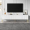 BTM Meuble TV Blanc, Banc TV 190cm avec 4 Portes, Meuble Télé avec Jambes Dorées, Portes Rainurées, pour Télivision jusqu'à 59 Pouces, 198x38x48cm