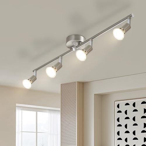 Lichtmaler Deckenstrahler 4 Flammig Deckenspots - LED Deckenlampe GU10 Edelstahl deckenleuchte Schwenkbar 330° Industrial küchenlampe Schlafzimmerlampe Flur Ohne Leuchtmittel