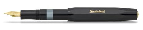 Kaweco PISTON SPORT CLASSIC Black/Gold I Premium Plastic Fountain Pen for Ink Bottles with Transparent Ink Window in Nostalgic Box I Exclusive Piston Filler 13 cm I Nib: F (Fine)