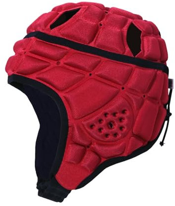 LeeQinersw Casque de Rugby pour Enfants, Casque pour Protéger Tête, Casque de Sport avec Drapeau, Modèle Rembourré et Ajustable, S Rouge