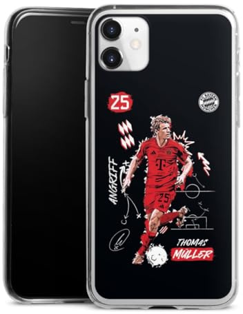 Slim Case kompatibel mit Apple iPhone 11 Silikon Handyhülle transparent Hülle extra dünn FC Bayern München Thomas Müller Offizielles Lizenzprodukt