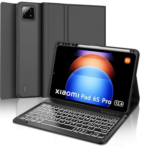 IVEOPPE Tastiera Xiaomi Pad 6S Pro 12.4 2024, Xiaomi Pad 6S Pro 12.4 Cover con Tastiera, Custodia Tastiera Retroilluminata Italiano Bluetooth Staccabile per Xiaomi Pad 6S Pro 12.4 2024, Nero