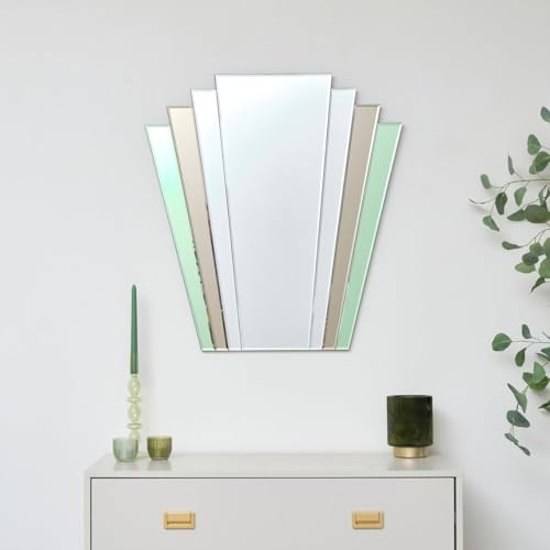 Melody Maison Green & Mocha Glass Art Deco Fan Wall Mirror 75cm x 68cm