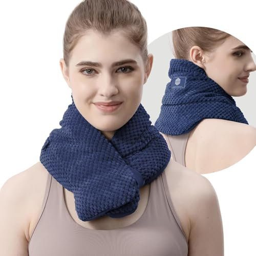 UNCN Microwave Neck Heat pad Warmer with Washable Cover Wide Weighted Heated Neck wrap Pain Relief Heating Pack microwavable Wheat Bags hot Therapy（Blue）